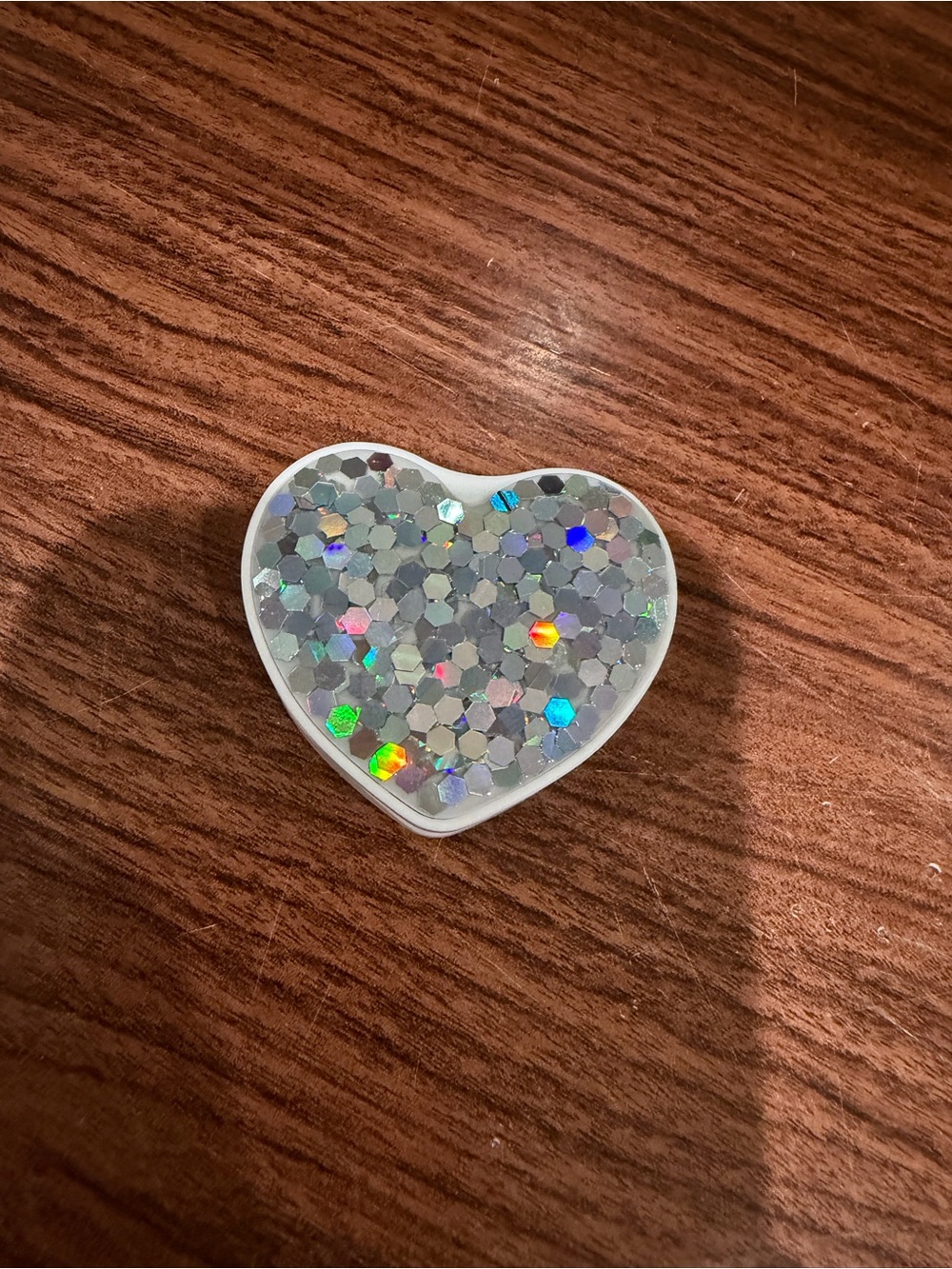Holographic Glitter Heart phone socket - Silver Sparkle